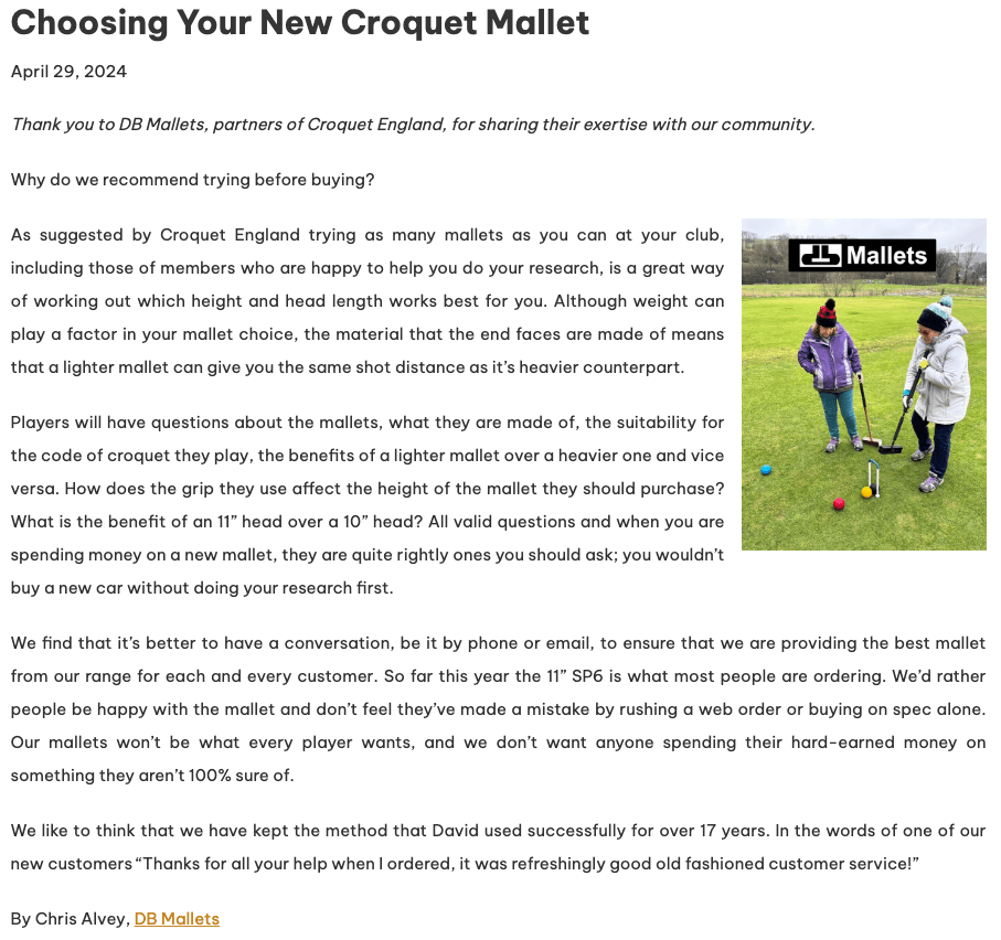 Buying a new croquet mallet