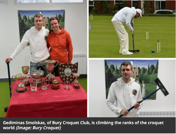 Bury Times article with Ged. Pictured with his trophies and his SP6 Croquet Mallet